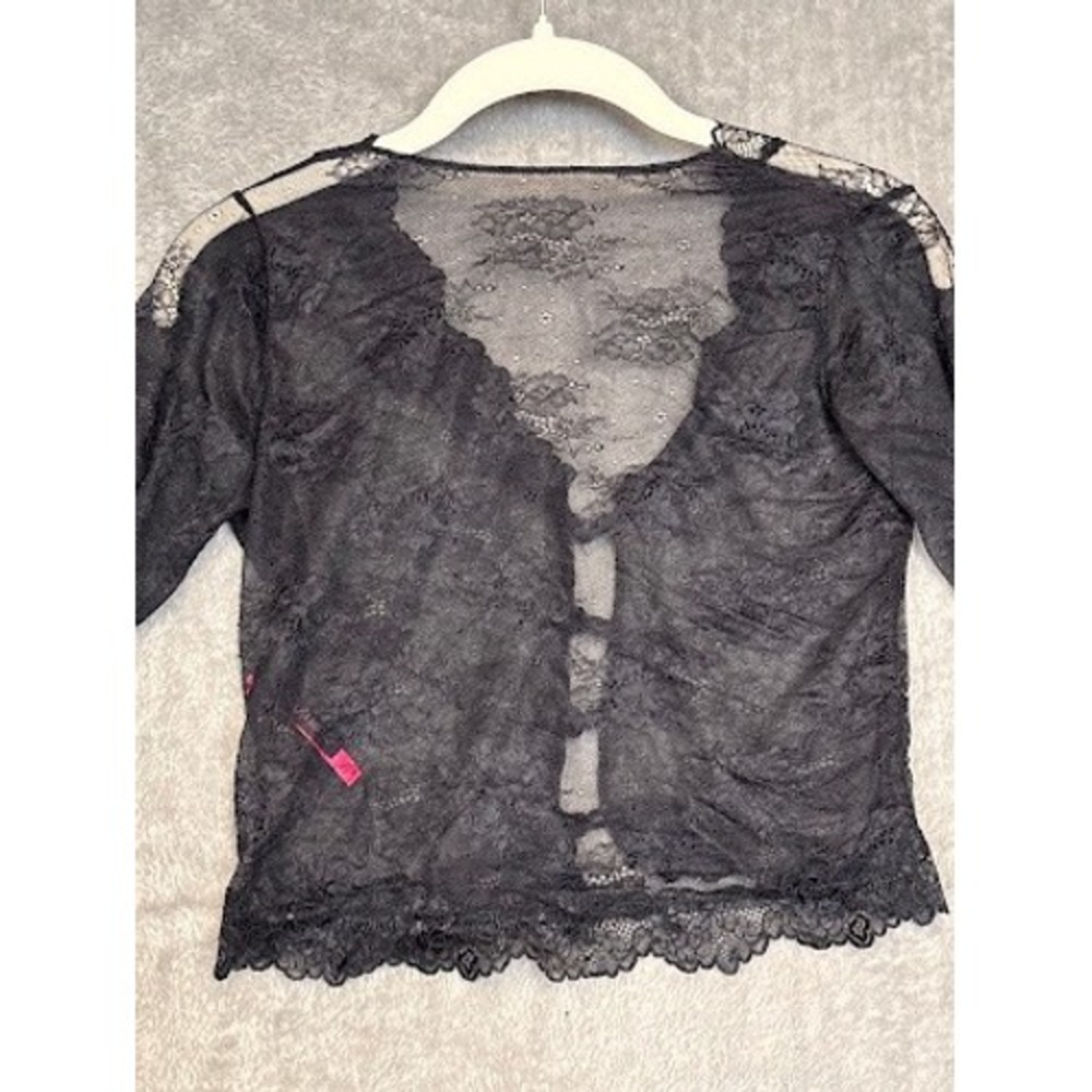 Seven til‎ Midnight Black Floral Lace Cropped Cardigan Sheer Long Sleeve Size M - Picture 2 of 7